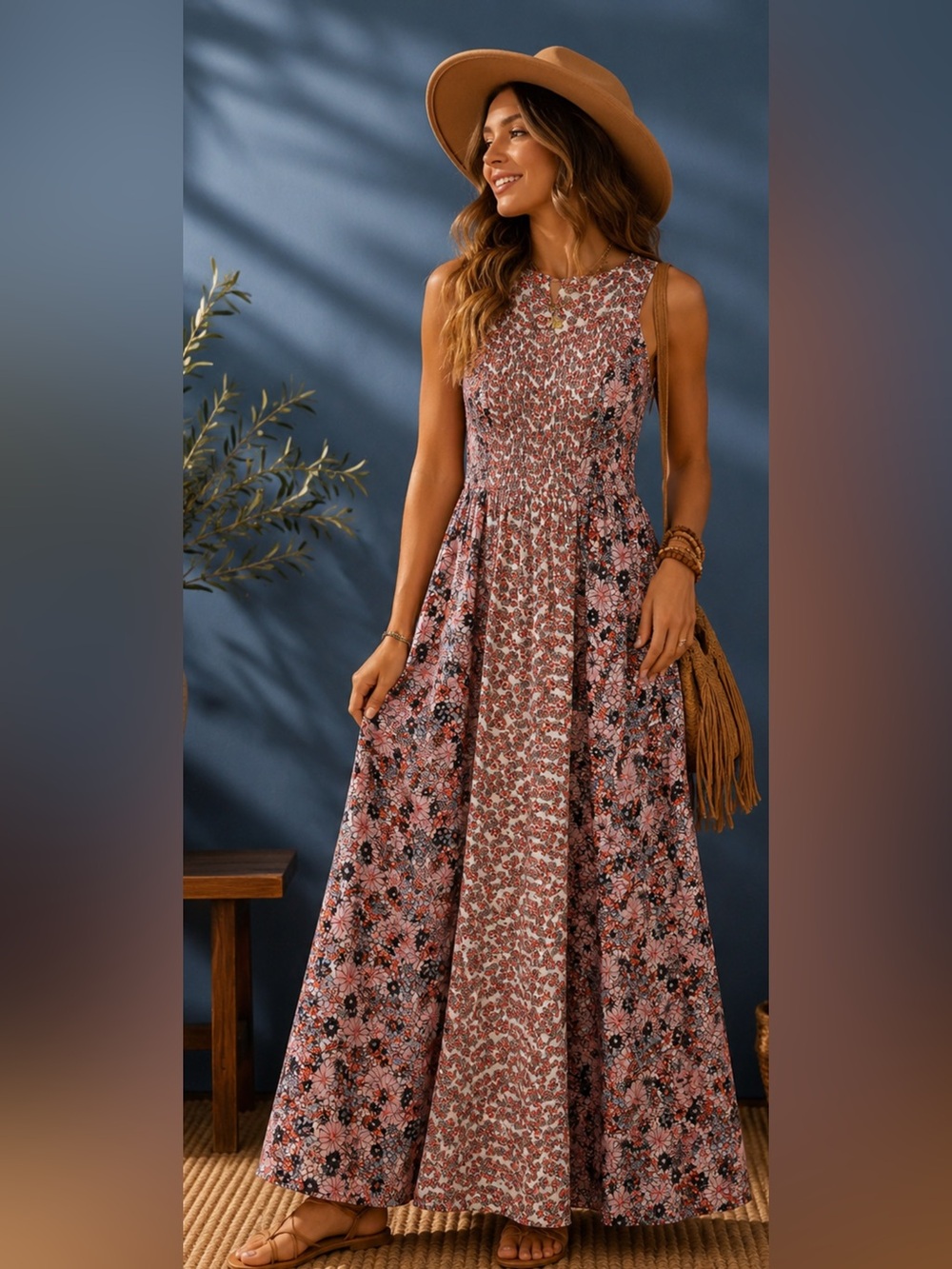 Japna Pink Floral Maxi Dress